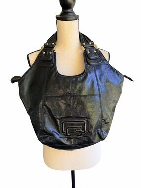 GUESS Black Hobo Bag Slouchy Shoulder Handbag Y2K Glossy